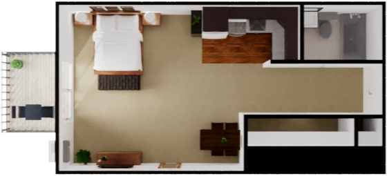Floor plan for studio, 1 bath, 392 sqft